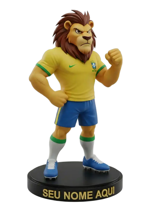 Estatueta 3D de leão mascote com camiseta do Brasil personalizada, decoração criativa impressa em 3D