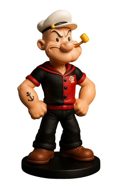 Estatueta Mascote do Flamengo Popeye 16cm - EDIÇÃO ESPECIAL - 3D Fans - Mascotes